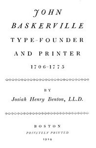 Cover of John Baskerville, type-founder and printer, 1706-1775